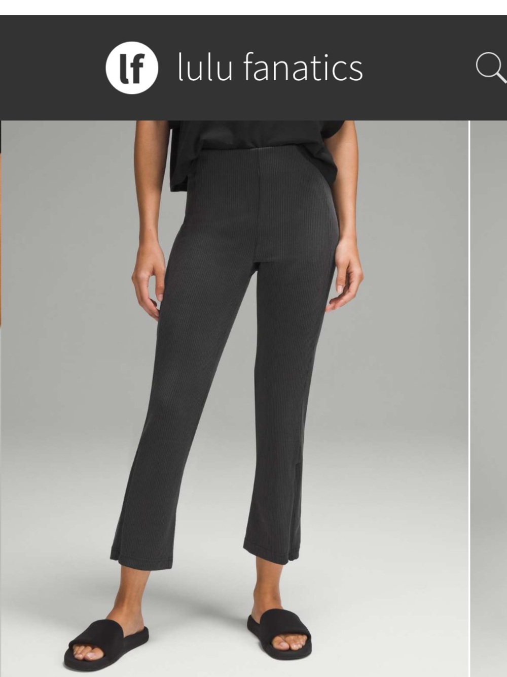 Lululemon Ribbed Softstreme Zip-Leg High-Rise Cropped Pants 25" Sz 6 Black